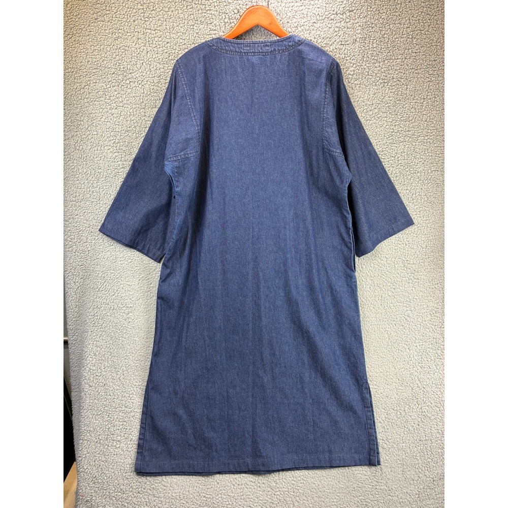J. Peterman Denim Shift Dress Womens L Blue Chambray V-Neck Casual Pockets - Picture 10 of 11